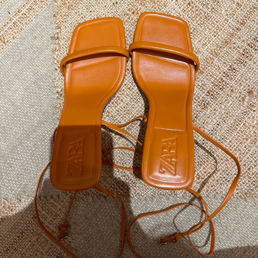 Zara orange lace-up heels size 40